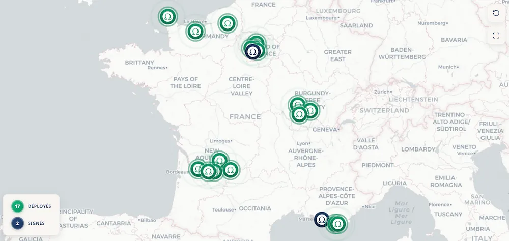 Carte des hôpitaux utilisant Galeon en France et déploiement du réseau santé